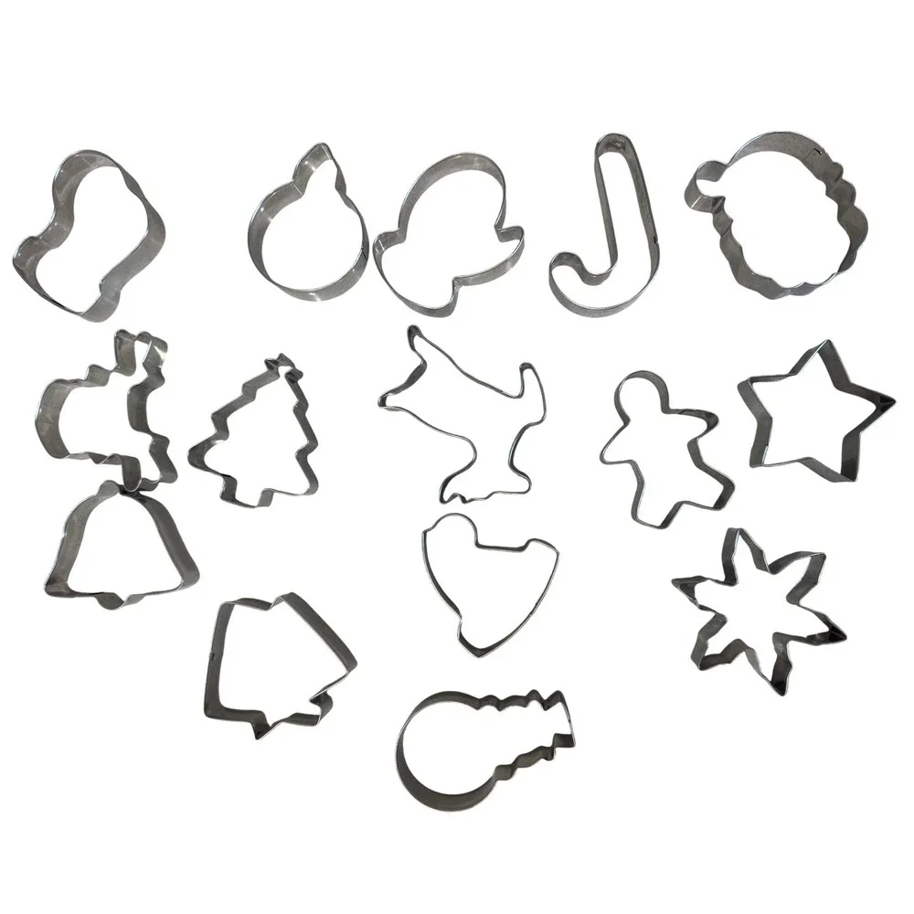 14 Piece Christmas Cookie Cutter Set Stainless Steel Holiday Baking Molds Silver